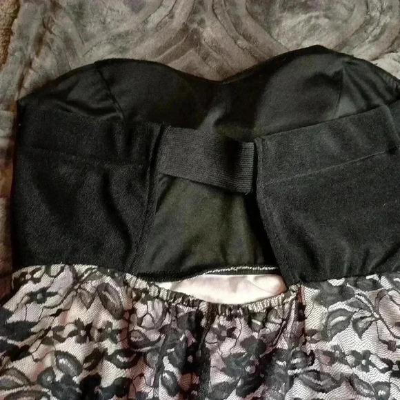 Pink & black EMERALD SUNDAE strapless lacey dress with long train in back(#411) - Picture 3 of 7